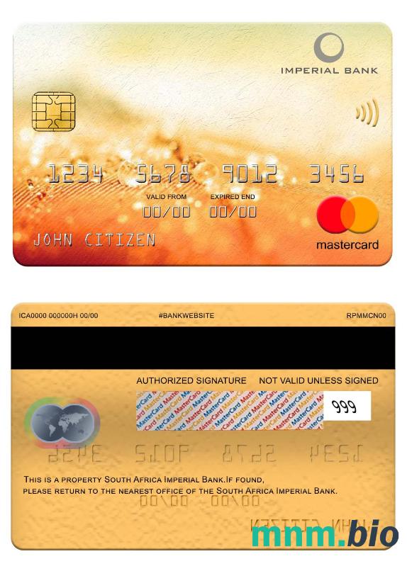 South Africa Imperial Bank przykład karty mastercard w formacie PSD